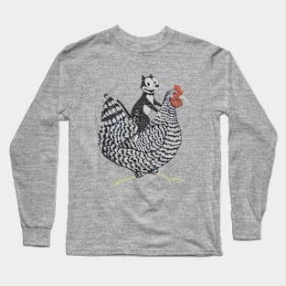 Vintage Black Cat on a Chicken Long Sleeve T-Shirt